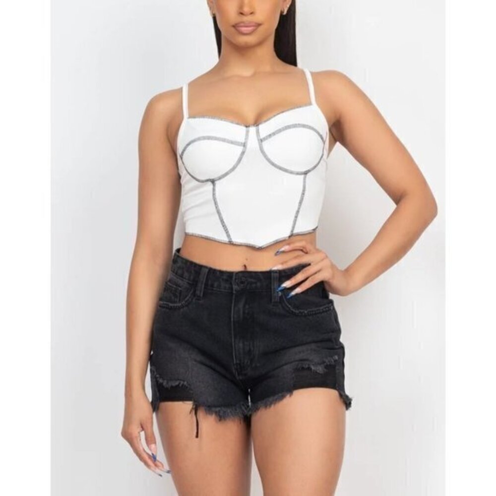 Iris Bustier Design Sleeveless Ribbed Cropped Cami Off White‎ size Large RefFNB